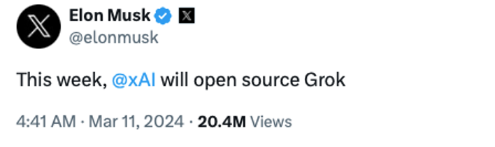 Elon Musk xAI Open Source Grok