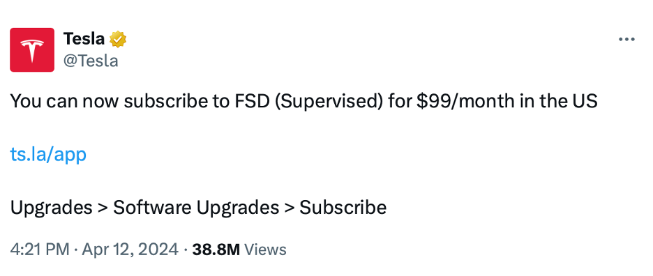 Tesla Subscribe to FSD
